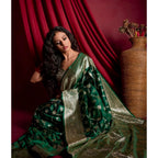 Seduva Women's Silk Printed Saree With Unstitched Blouse 5.5Mtr (Dark Green)
