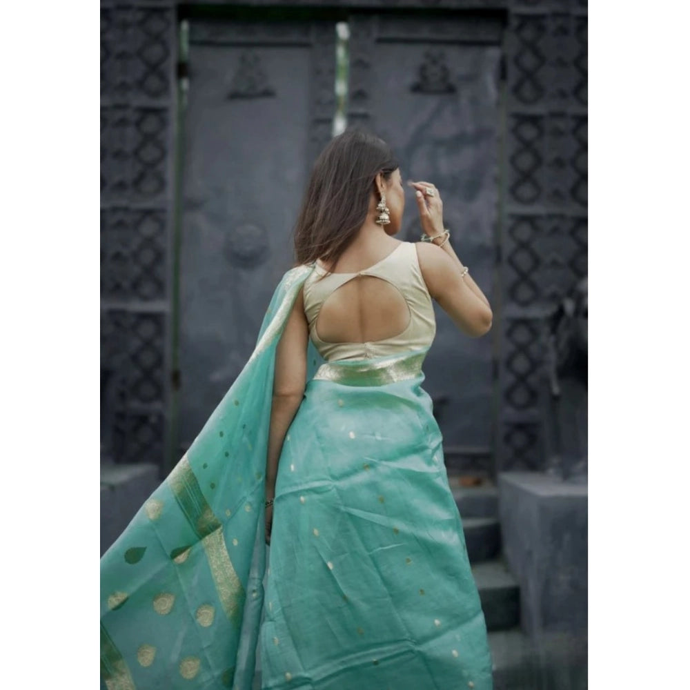 Seduva Women's Cotton  Printed Saree With Unstitched Blouse 5.5Mtr (Sky)