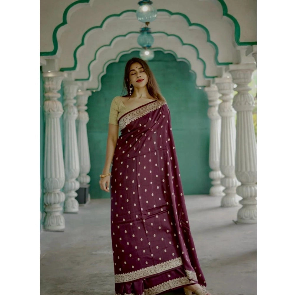 Seduva Women's Cotton  Printed Saree With Unstitched Blouse 5.5Mtr (Purple)