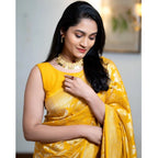 Seduva Women's Silk Printed Saree With Unstitched Blouse 5.5Mtr (Yellow)