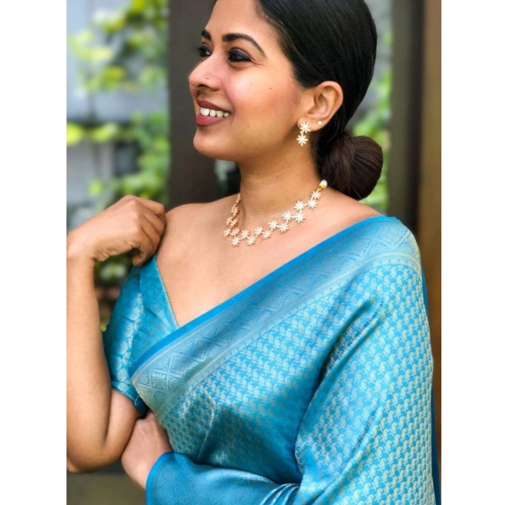Seduva Women's Silk Printed Saree With Unstitched Blouse 5.5Mtr (Sky Blue)