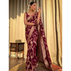 Seduva Women's Silk Printed Saree With Unstitched Blouse 5.5Mtr (Maroon)