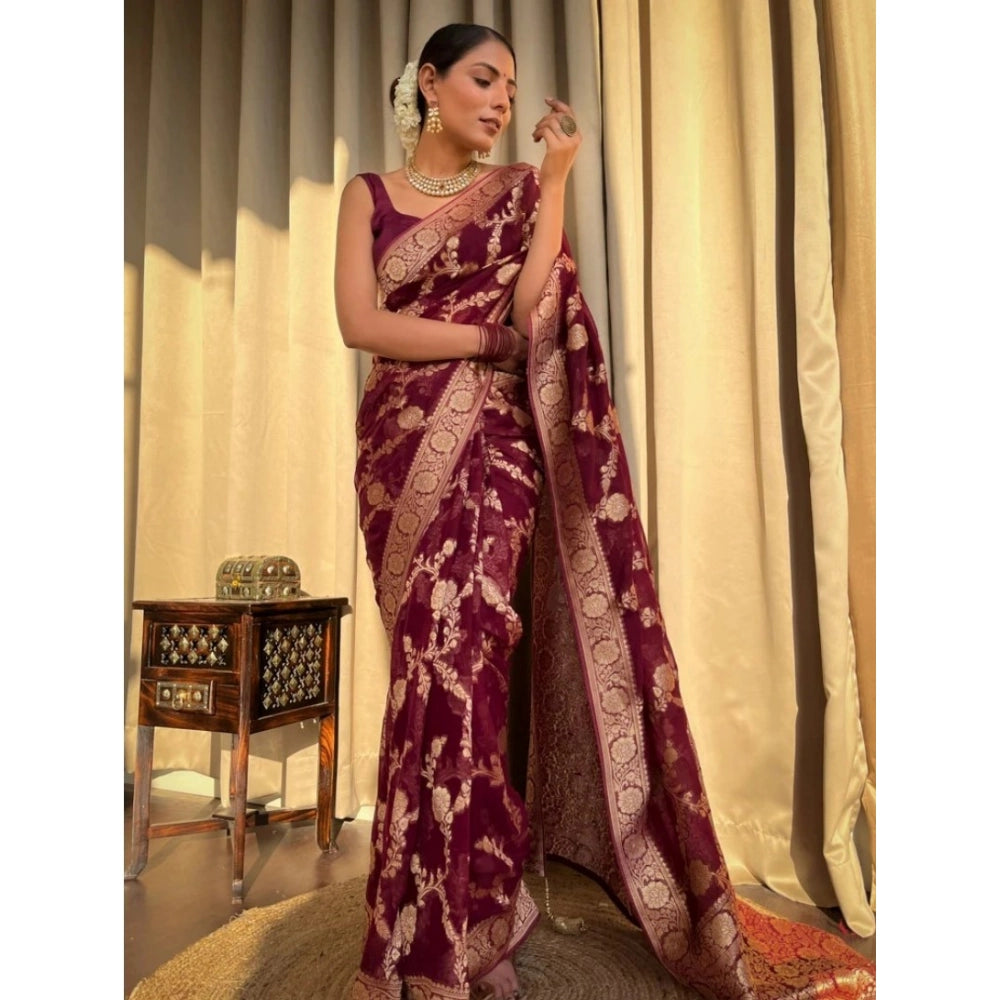 Seduva Women's Silk Printed Saree With Unstitched Blouse 5.5Mtr (Maroon)
