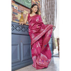 Seduva Women's Silk Printed Saree With Unstitched Blouse 5.5Mtr (Rani Pink)