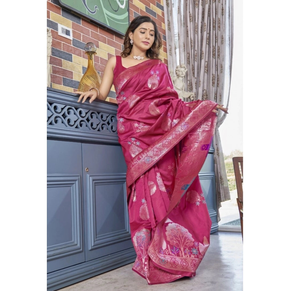 Seduva Women's Silk Printed Saree With Unstitched Blouse 5.5Mtr (Rani Pink)