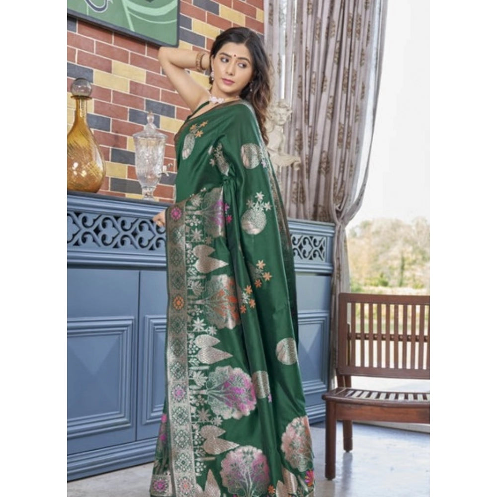 Seduva Women's Silk Printed Saree With Unstitched Blouse 5.5Mtr (Green)