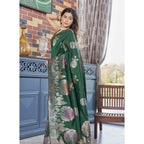 Seduva Women's Silk Printed Saree With Unstitched Blouse 5.5Mtr (Green)