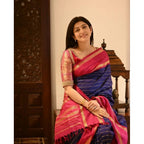 Seduva Women's Silk Printed Saree With Unstitched Blouse 5.5Mtr (Navy Blue)