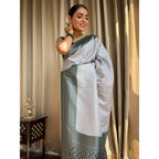 Seduva Women's Silk Printed Saree With Unstitched Blouse 5.5Mtr (Grey)