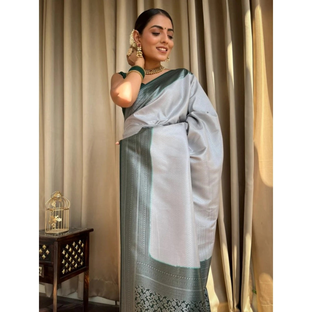 Seduva Women's Silk Printed Saree With Unstitched Blouse 5.5Mtr (Grey)
