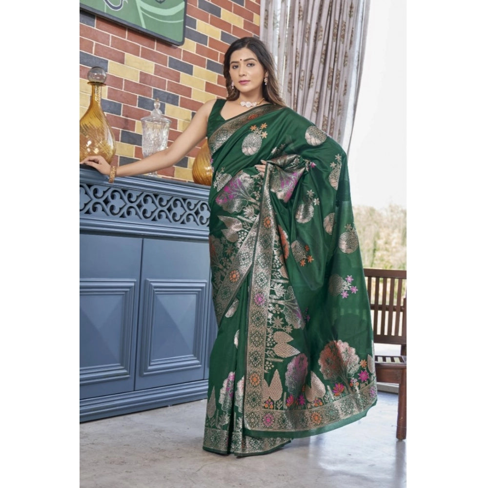 Seduva Women's Silk Printed Saree With Unstitched Blouse 5.5Mtr (Green)