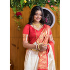 Seduva Women's Silk Printed Saree With Unstitched Blouse 5.5Mtr (White-Red)