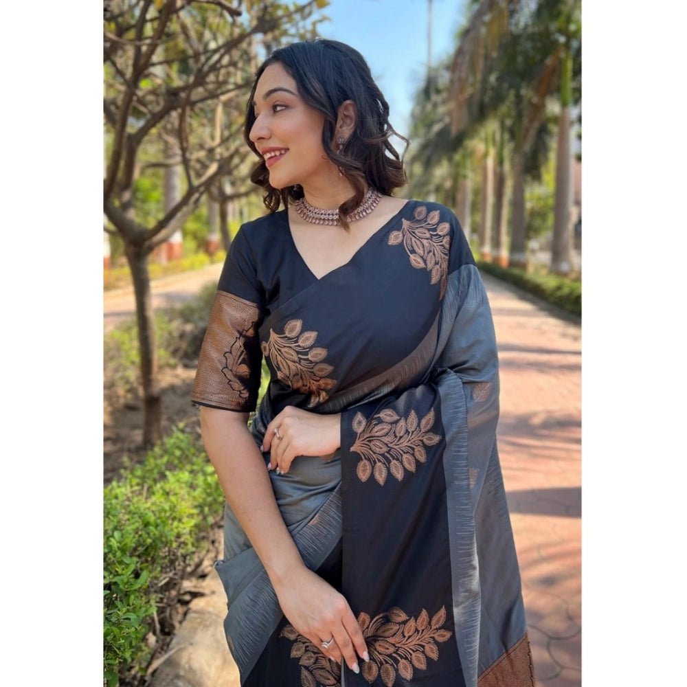 Seduva Women's Silk Printed Saree With Unstitched Blouse 5.5Mtr (Grey)