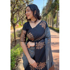 Seduva Women's Silk Printed Saree With Unstitched Blouse 5.5Mtr (Grey)