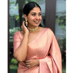 Seduva Women's Silk Printed Saree With Unstitched Blouse 5.5Mtr (Peach)