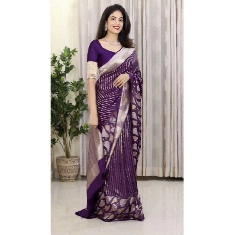 Seduva Women's Silk Printed Saree With Unstitched Blouse 5.5Mtr (Purple)