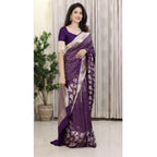 Seduva Women's Silk Printed Saree With Unstitched Blouse 5.5Mtr (Purple)