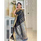 Seduva Women's Silk Printed Saree With Unstitched Blouse 5.5Mtr (Black)