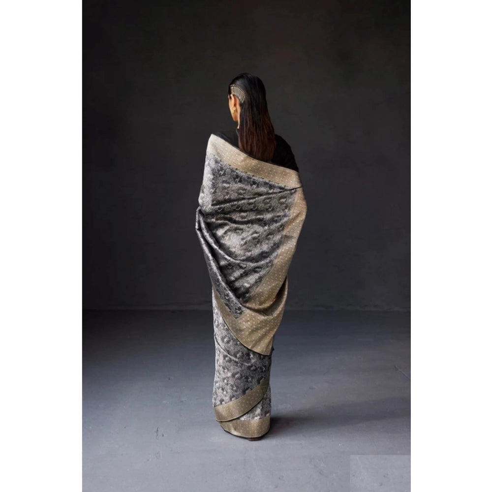 Seduva Women's Silk Printed Saree With Unstitched Blouse 5.5Mtr (Grey)