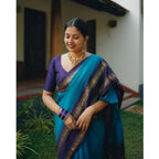 Seduva Women's Silk Printed Saree With Unstitched Blouse 5.5Mtr (Blue)