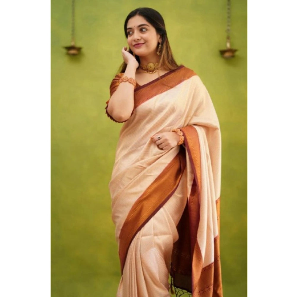 Seduva Women's Silk Printed Saree With Unstitched Blouse 5.5Mtr (Cream)