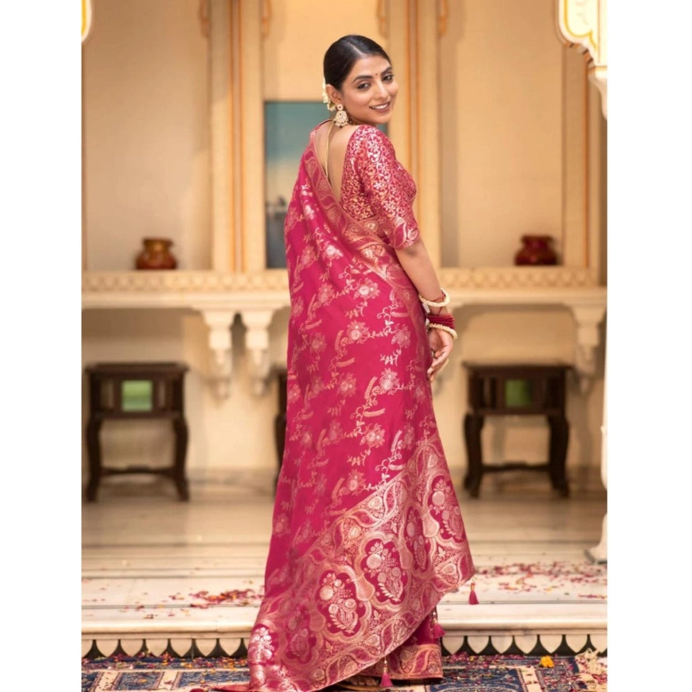 Seduva Women's Silk Printed Saree With Unstitched Blouse 5.5Mtr (Pink)