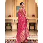 Seduva Women's Silk Printed Saree With Unstitched Blouse 5.5Mtr (Pink)