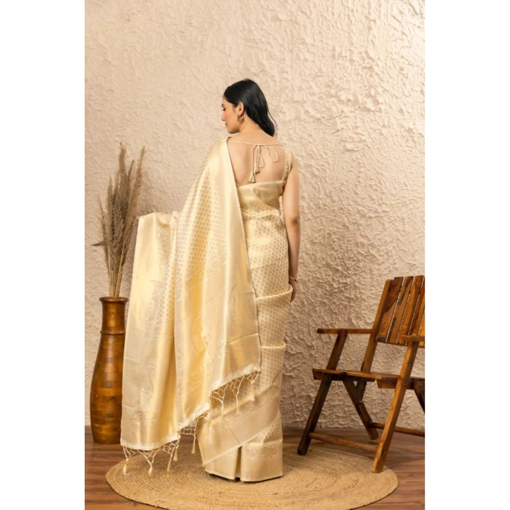 Seduva Women's Silk Printed Saree With Unstitched Blouse 5.5Mtr (Gold)