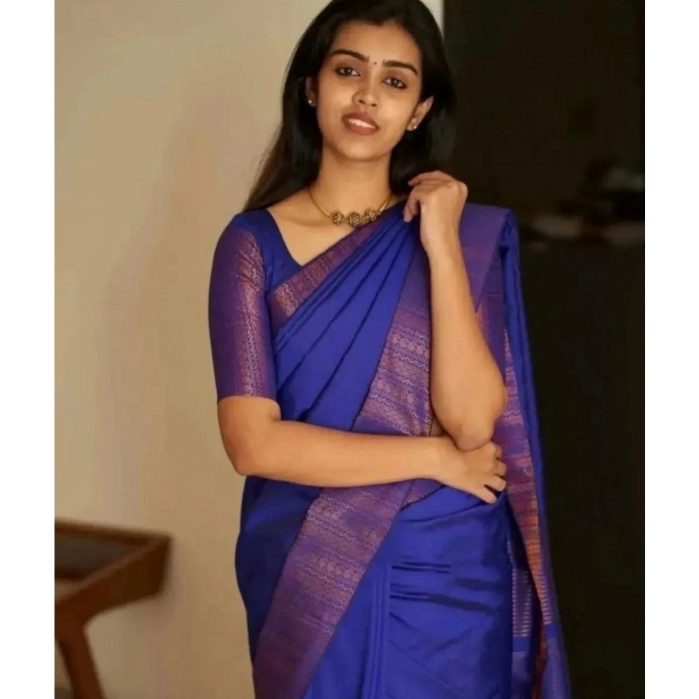 Seduva Women's Silk Printed Saree With Unstitched Blouse 5.5Mtr (Blue)