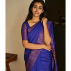 Seduva Women's Silk Printed Saree With Unstitched Blouse 5.5Mtr (Blue)