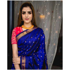 Seduva Women's Silk Printed Saree With Unstitched Blouse 5.5Mtr (Blue)