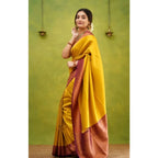 Seduva Women's Silk Printed Saree With Unstitched Blouse 5.5Mtr (Yellow)