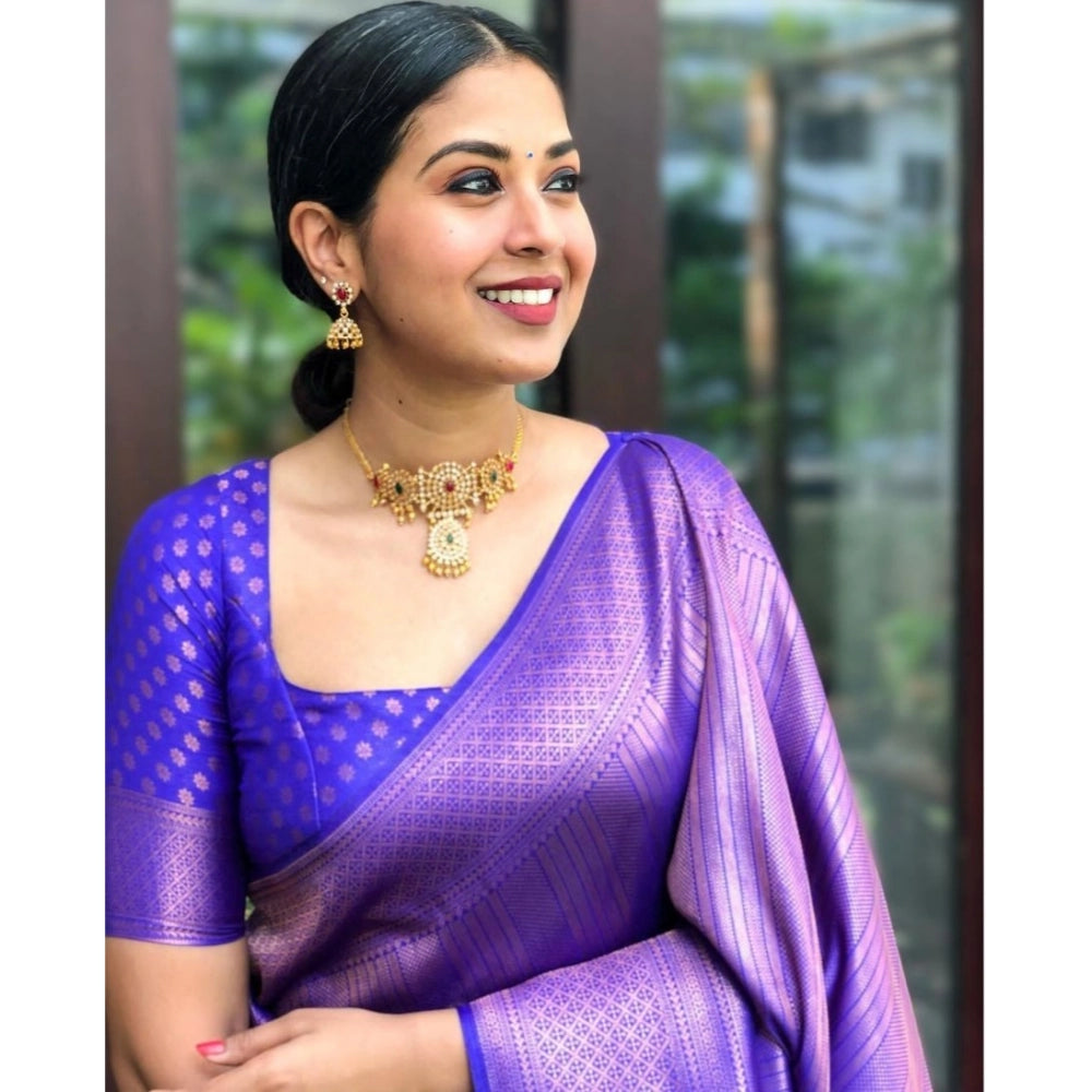 Seduva Women's Silk Printed Saree With Unstitched Blouse 5.5Mtr (Blue)