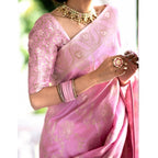 Seduva Women's Silk Printed Saree With Unstitched Blouse 5.5Mtr (Pink)