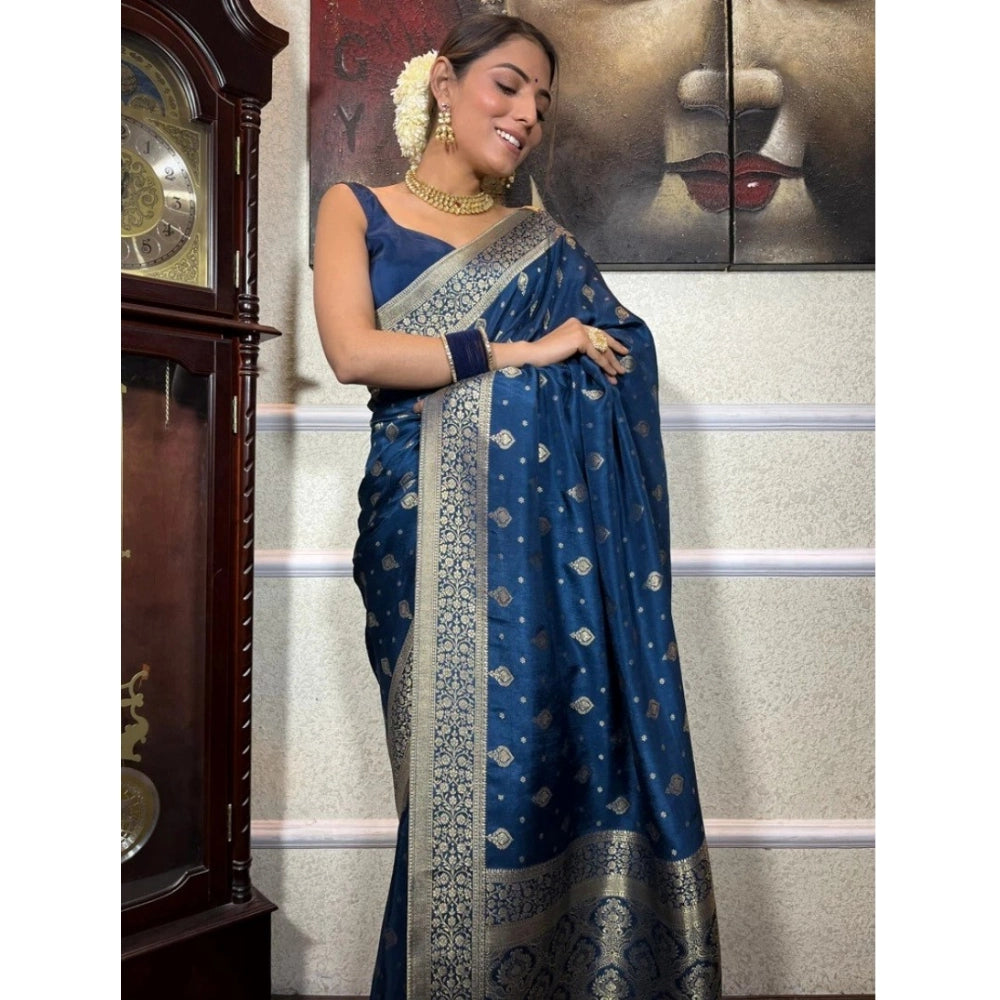 Seduva Women's Silk Printed Saree With Unstitched Blouse 5.5Mtr (Rama)