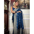Seduva Women's Silk Printed Saree With Unstitched Blouse 5.5Mtr (Rama)