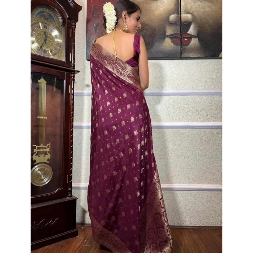 Seduva Women's Silk Printed Saree With Unstitched Blouse 5.5Mtr (Wine)