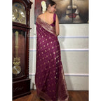 Seduva Women's Silk Printed Saree With Unstitched Blouse 5.5Mtr (Wine)