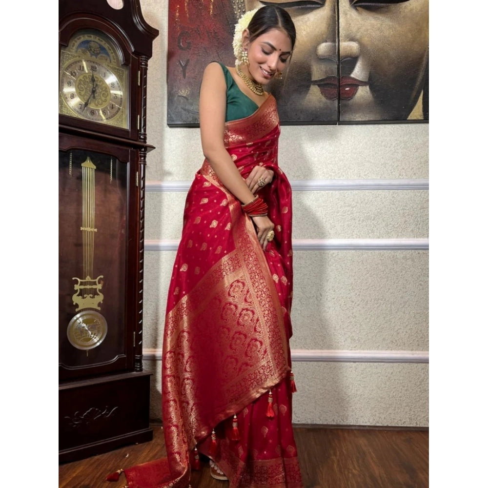 Seduva Women's Silk Printed Saree With Unstitched Blouse 5.5Mtr (Red)