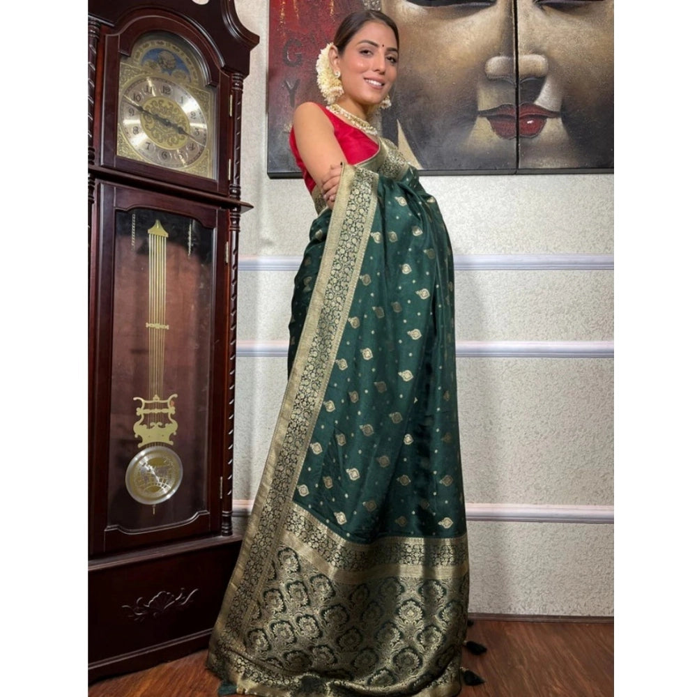 Seduva Women's Silk Printed Saree With Unstitched Blouse 5.5Mtr (Green)