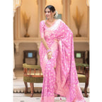Seduva Women's Silk Printed Saree With Unstitched Blouse 5.5Mtr (Pink)