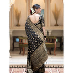 Seduva Women's Silk Printed Saree With Unstitched Blouse 5.5Mtr (Black)