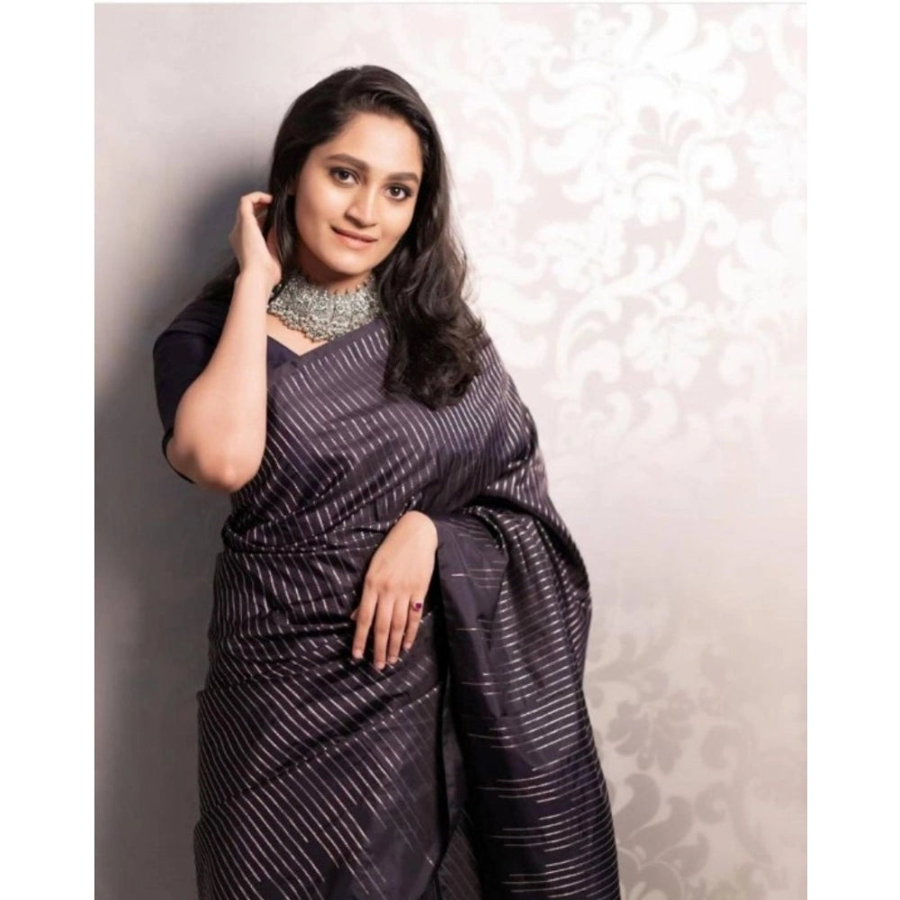 Seduva Women's Silk Printed Saree With Unstitched Blouse 5.5Mtr (Black)