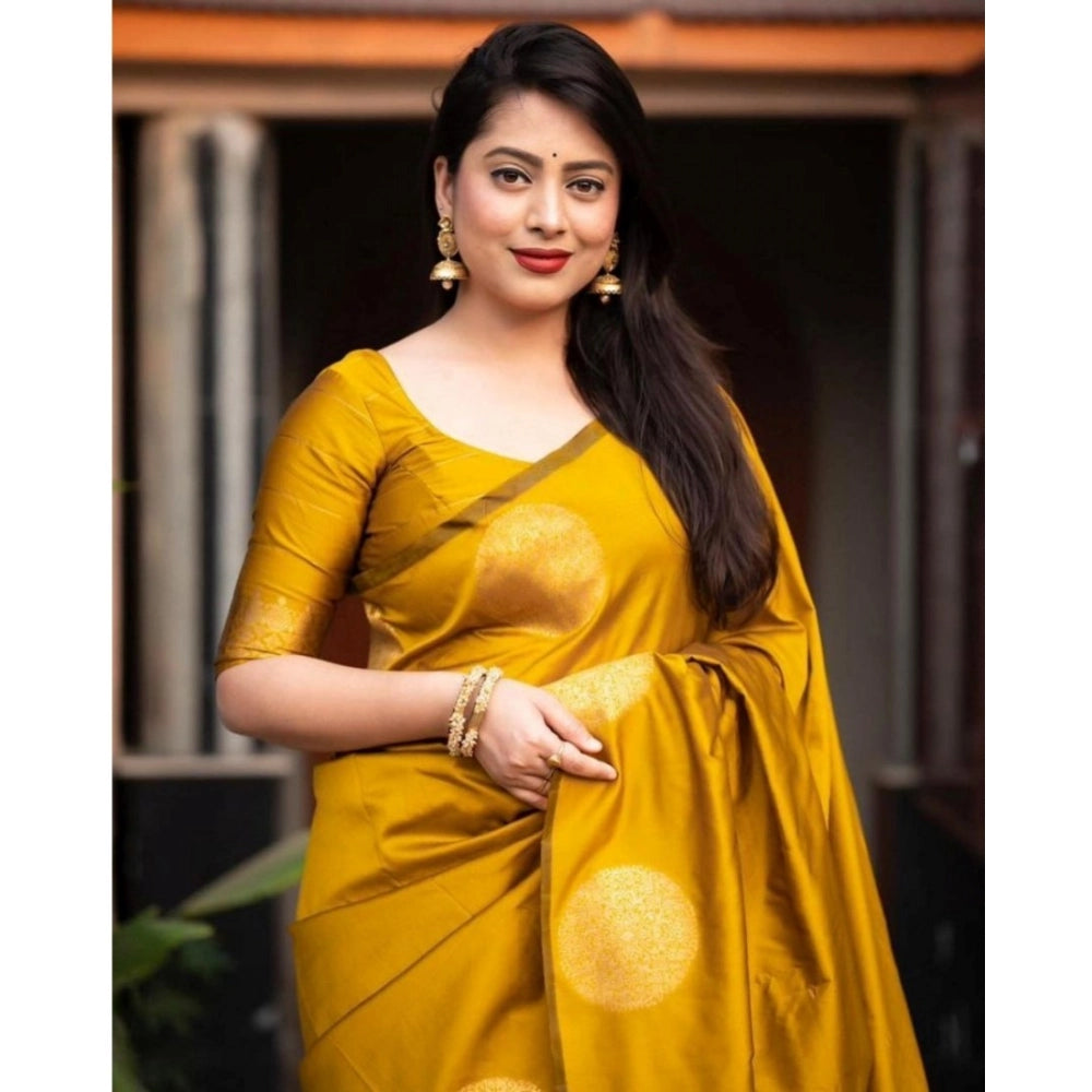 Seduva Women's Silk Printed Saree With Unstitched Blouse 5.5Mtr (Yellow)