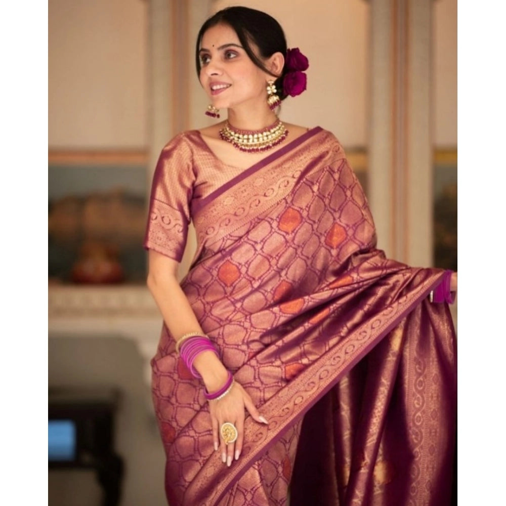 Seduva Women's Silk Printed Saree With Unstitched Blouse 5.5Mtr (Wine)