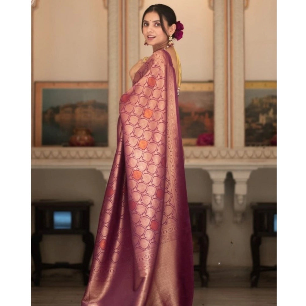 Seduva Women's Silk Printed Saree With Unstitched Blouse 5.5Mtr (Wine)