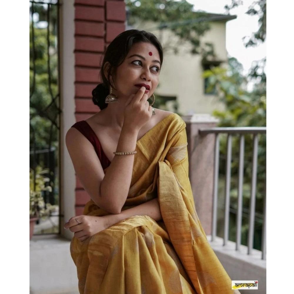 Seduva Women's Silk Printed Saree With Unstitched Blouse 5.5Mtr (Yellow)