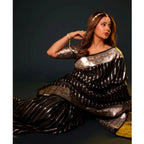 Seduva Women's Silk Printed Saree With Unstitched Blouse 5.5Mtr (Black)