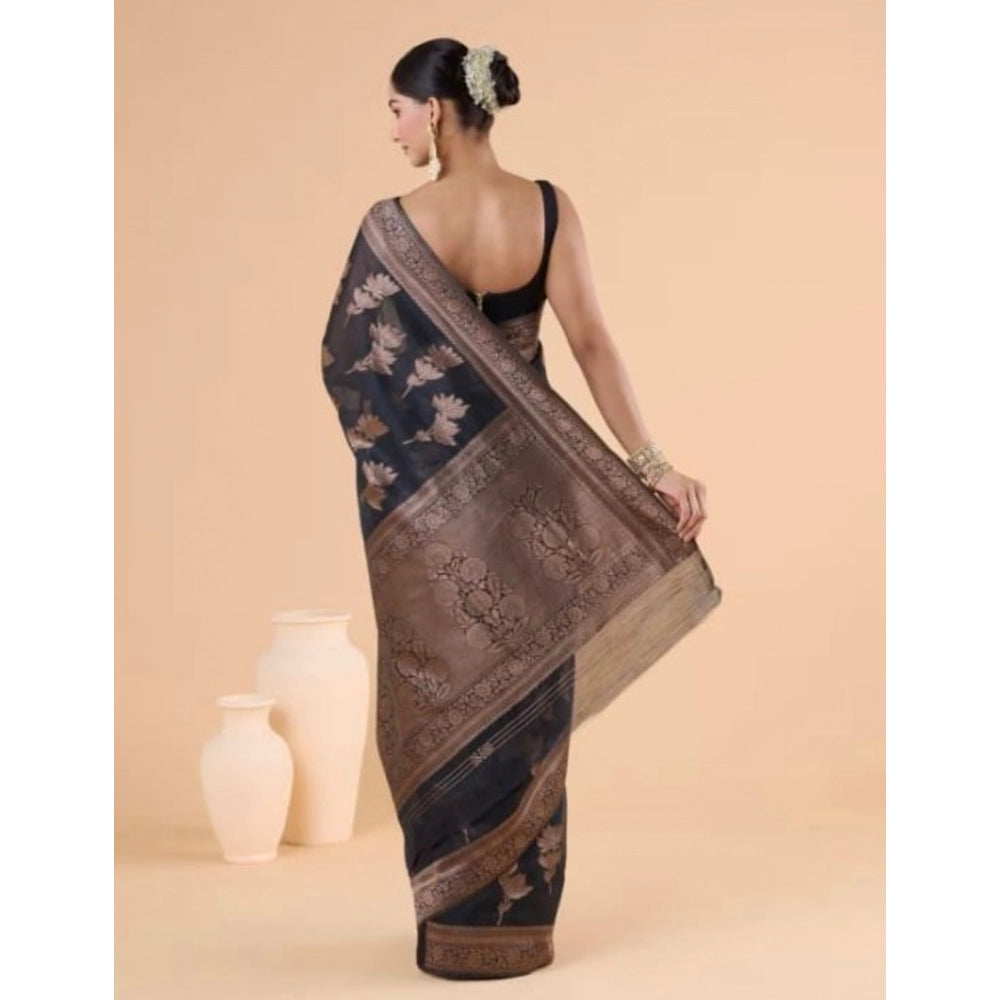 Seduva Women's Silk Printed Saree With Unstitched Blouse 5.5Mtr (Black)