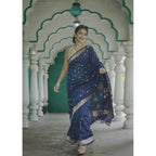 Seduva Women's Cotton  Printed Saree With Unstitched Blouse 5.5Mtr (Navy Blue)
